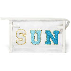 Clear Sun Makeup Bag - Preppy Blue Sun Chenille Varsity Letter Cosmetic Bag💕